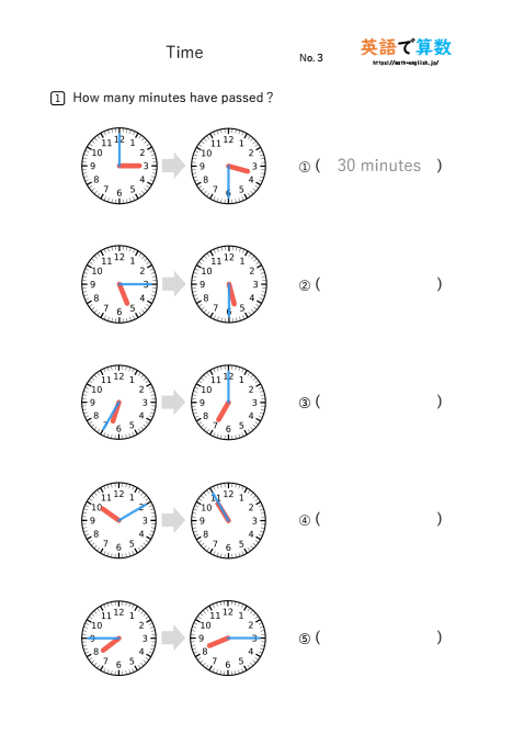 英語で算数プリント③時計